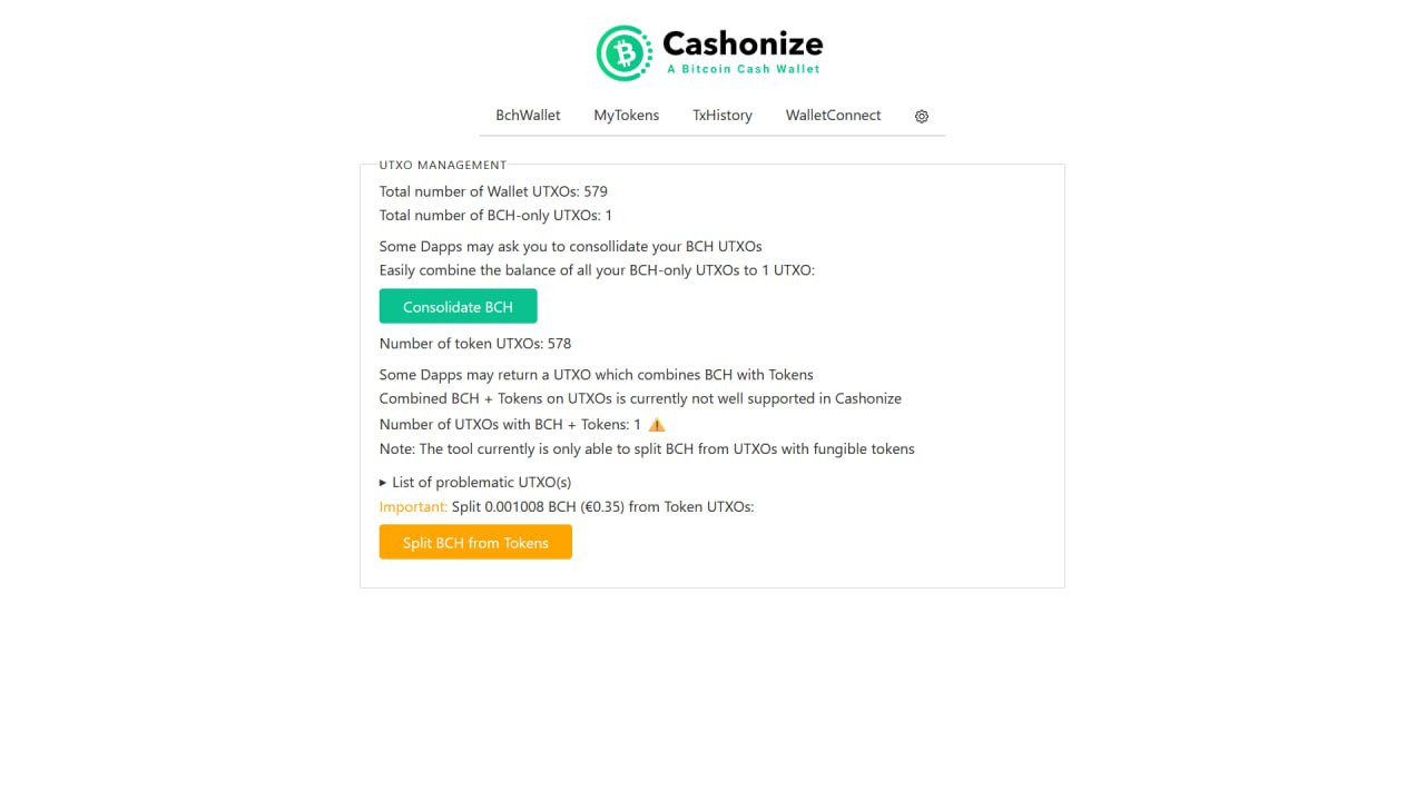 Cashonize UTXO split